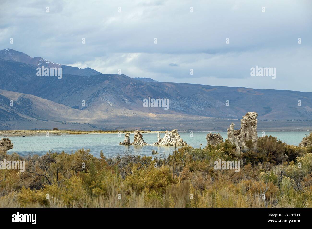 Mono Lake with tufa formations in bizarre forms Stock Photo