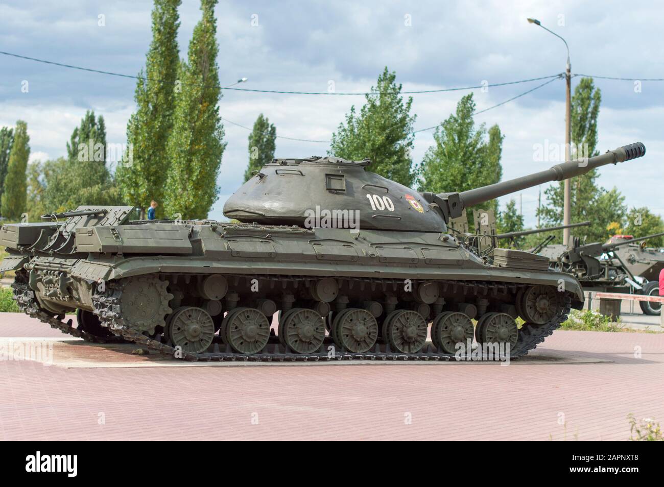 Military equipment tank T - 62. located on the open area of Victory Park. Nizhny Novgorod, Russia. Stock Photo