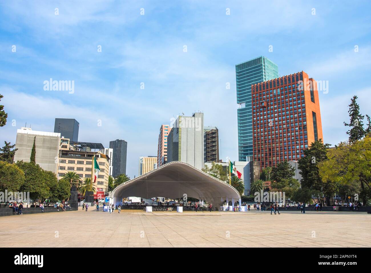 Modern and ancient architecture. cityscape of modern building on the reforma street, Mexico city Stock Photo