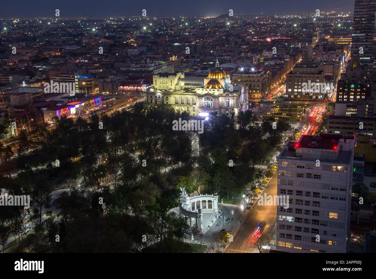 Dusk falls over the Palacio de Bellas Artes in Mexico City. Stock Photo