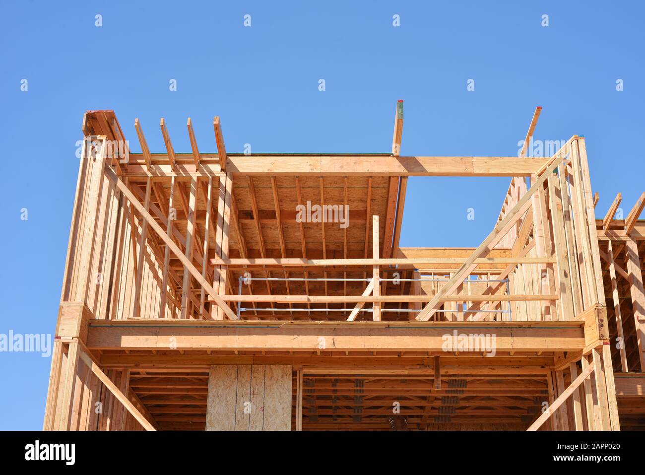 Wooden house construction, with environmental friendly natural material Stock Photo
