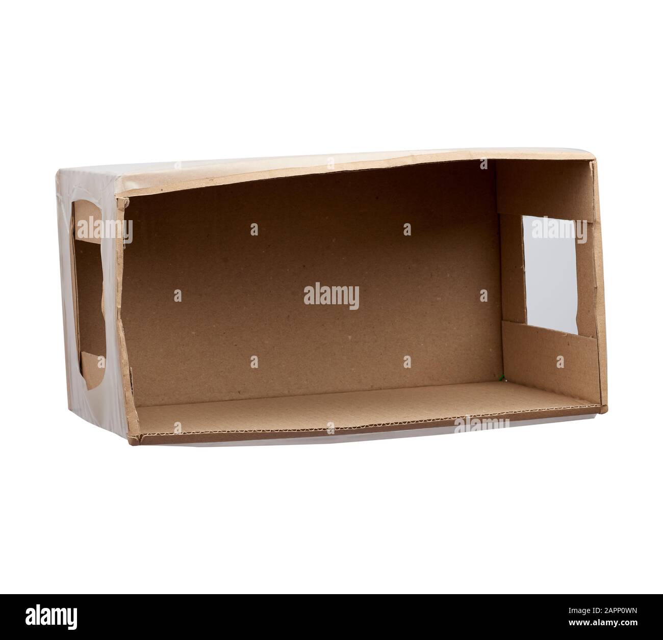 empty rectangular box wrapped in transparent polyethylene, box for transporting bottles, side