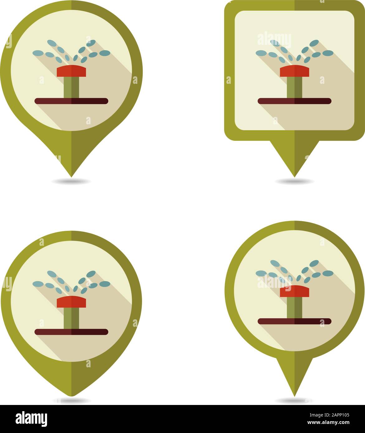 Water sprinkler, irrigation flat vector pin map icon. Map pointer. Map markers. Garden, eps 10 Stock Vector