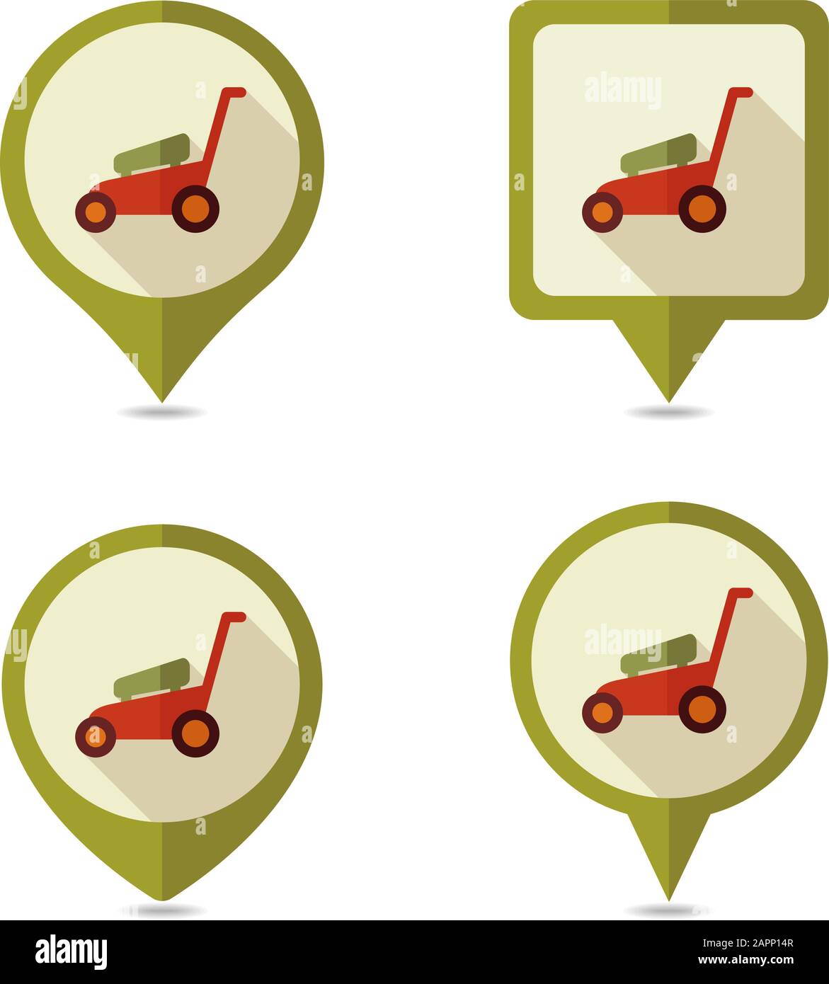 Lawn Mowers flat vector pin map icon. Map pointer. Map markers. Garden ...