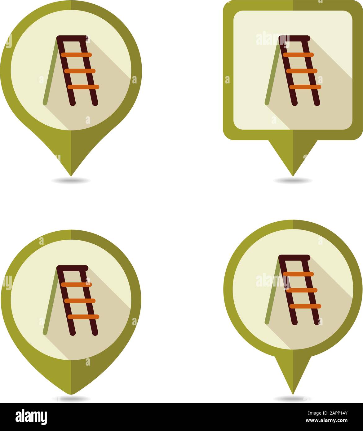 Ladder, stepladder, stair, staircase, stairway flat vector pin map icon