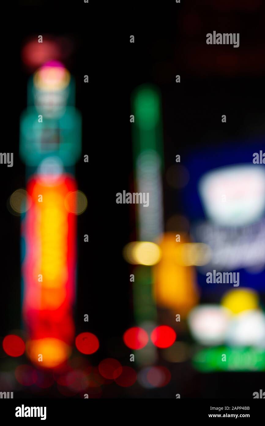 Abstract Bokeh city lights at night from Times Square in New York City ...