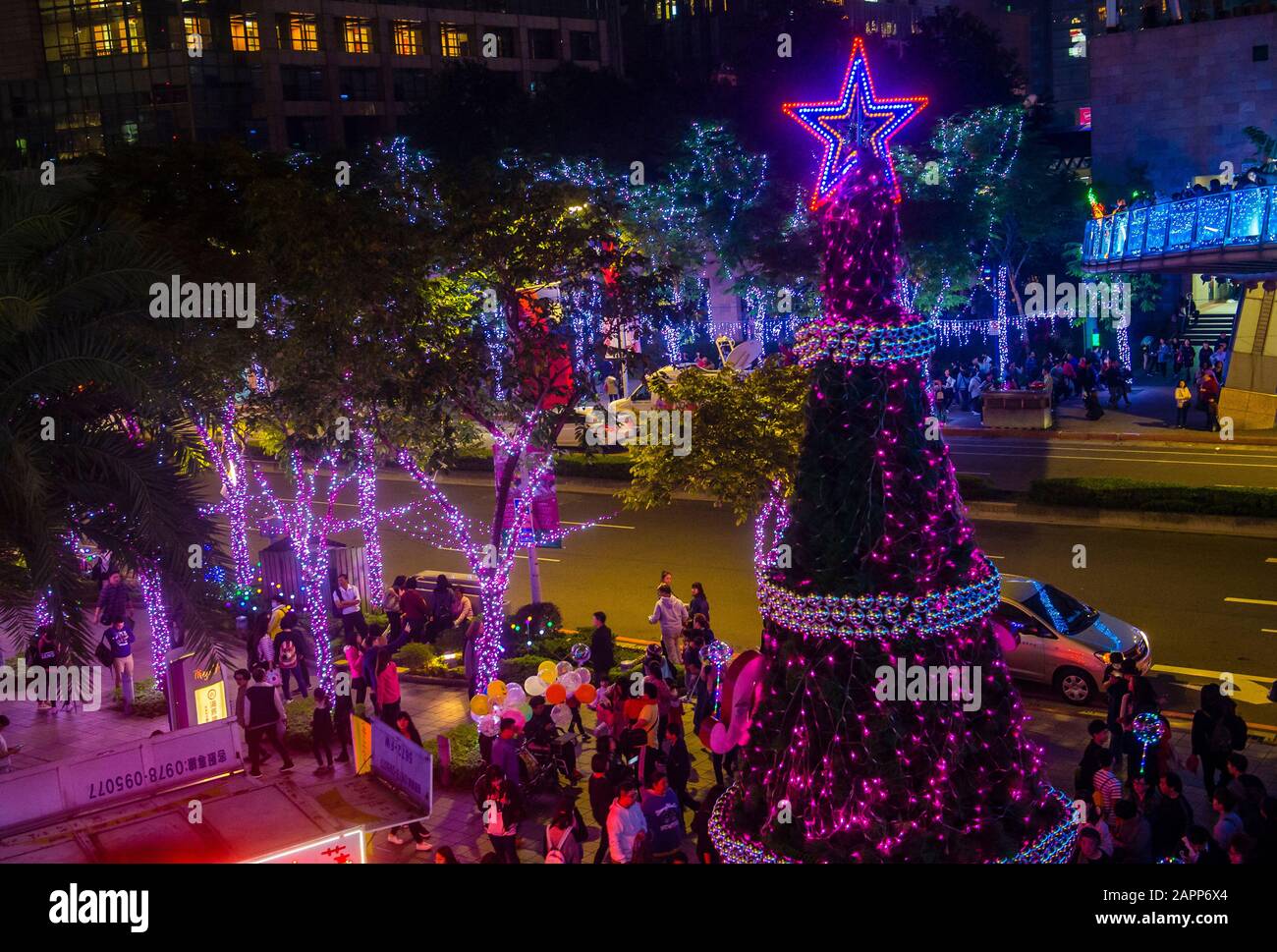 Taiwan December Christmas lights and decorations in downtown Taipei Taiwan Stock Photo ...
