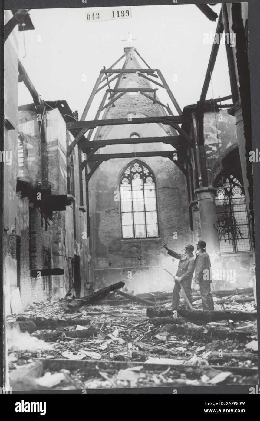 Friday afternoon are two churches burned out in Haastrecht and Zoeterwoude. The ruined interior of the church in Haastrecht Date: June 12, 1964 Location: Haastrecht Keywords: fires, fire brigade, churches Stock Photo