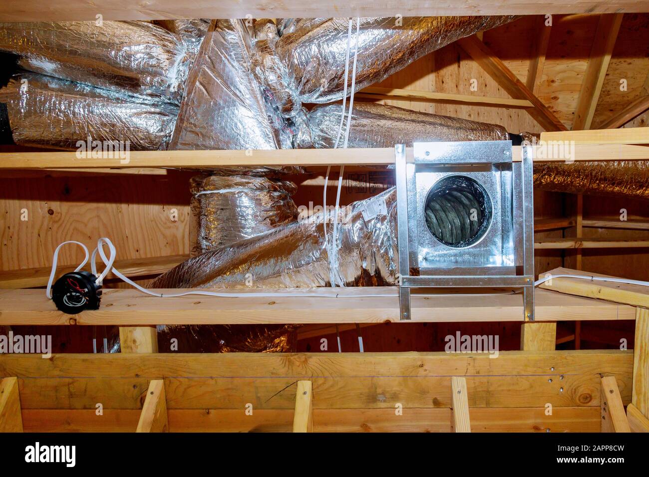 Construction new home of installed of HVAC vent in roofing Stock Photo Alamy