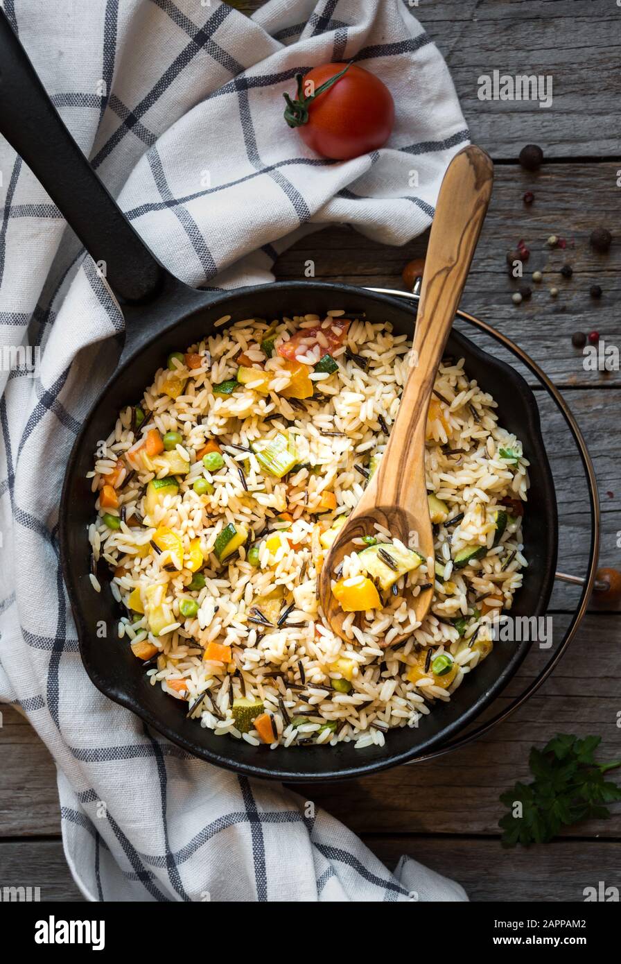 Vegetable Sources And Rice Rice with vegetables, healthy vegetarian food Stock Photo - Alamy