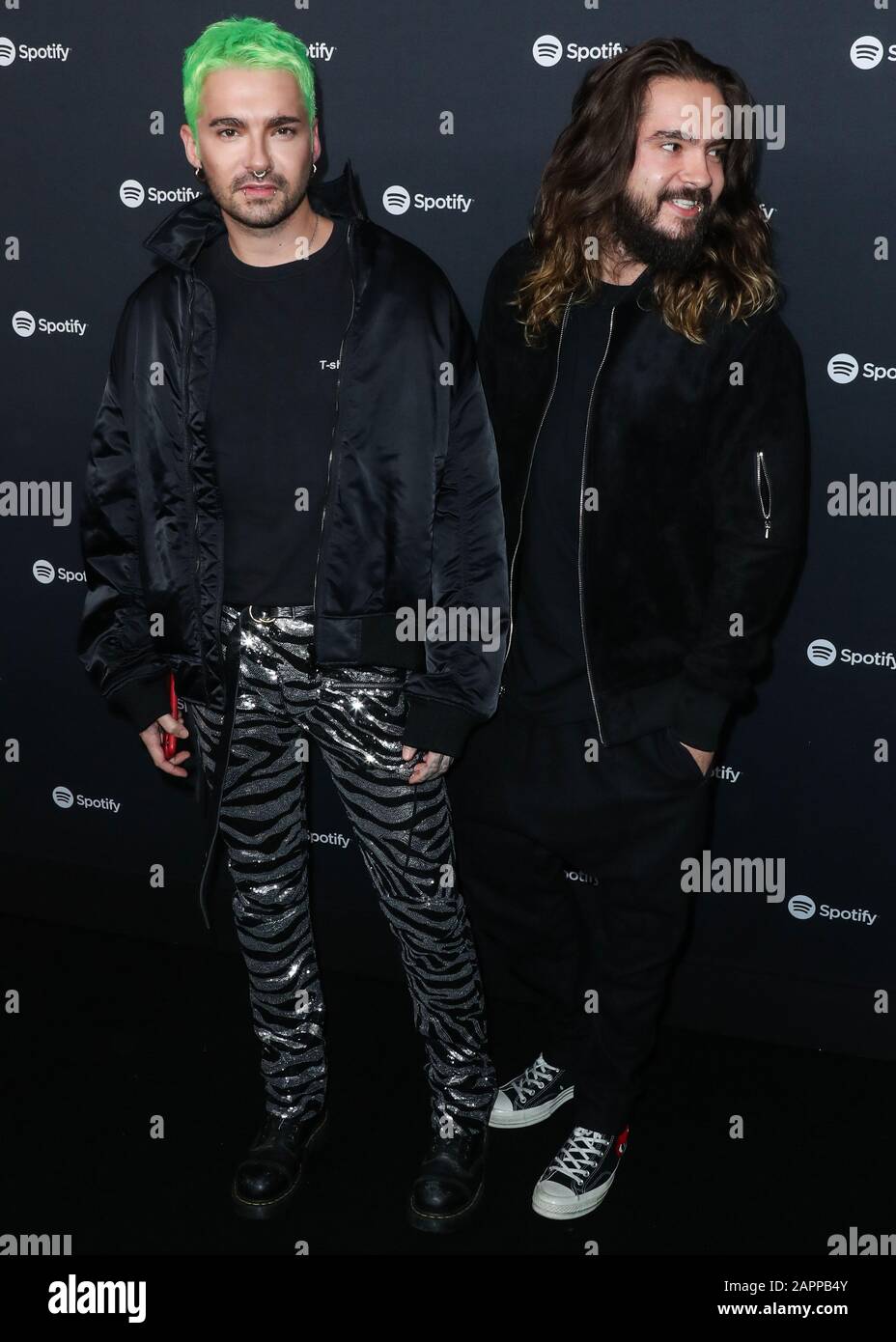 WEST HOLLYWOOD, LOS ANGELES, CALIFORNIA, USA - JANUARY 23: Bill Kaulitz and Tom Kaulitz of Tokio Hotel arrive at the Spotify Best New Artist 2020 Party held at The Lot Studios on January 23, 2020 in West Hollywood, Los Angeles, California, United States. (Photo by Xavier Collin/Image Press Agency) Stock Photo