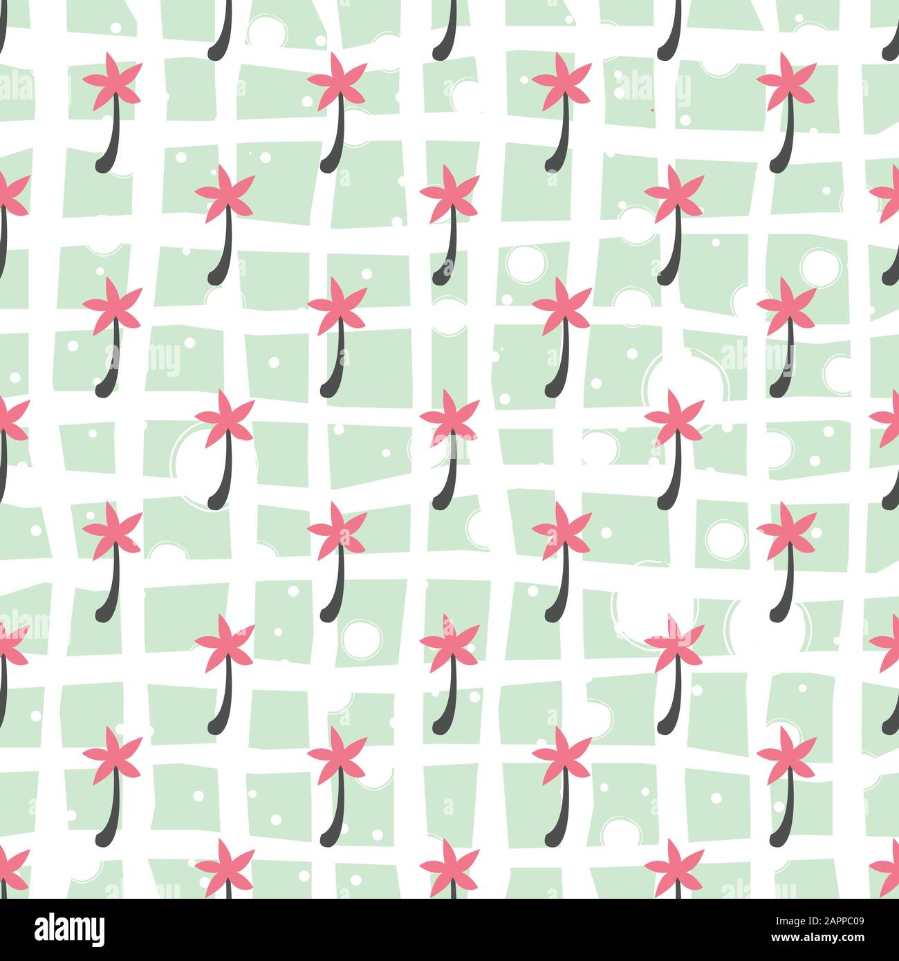 Seamless pattern with palms. Polka dot style. Vector Illustration Stock Vector
