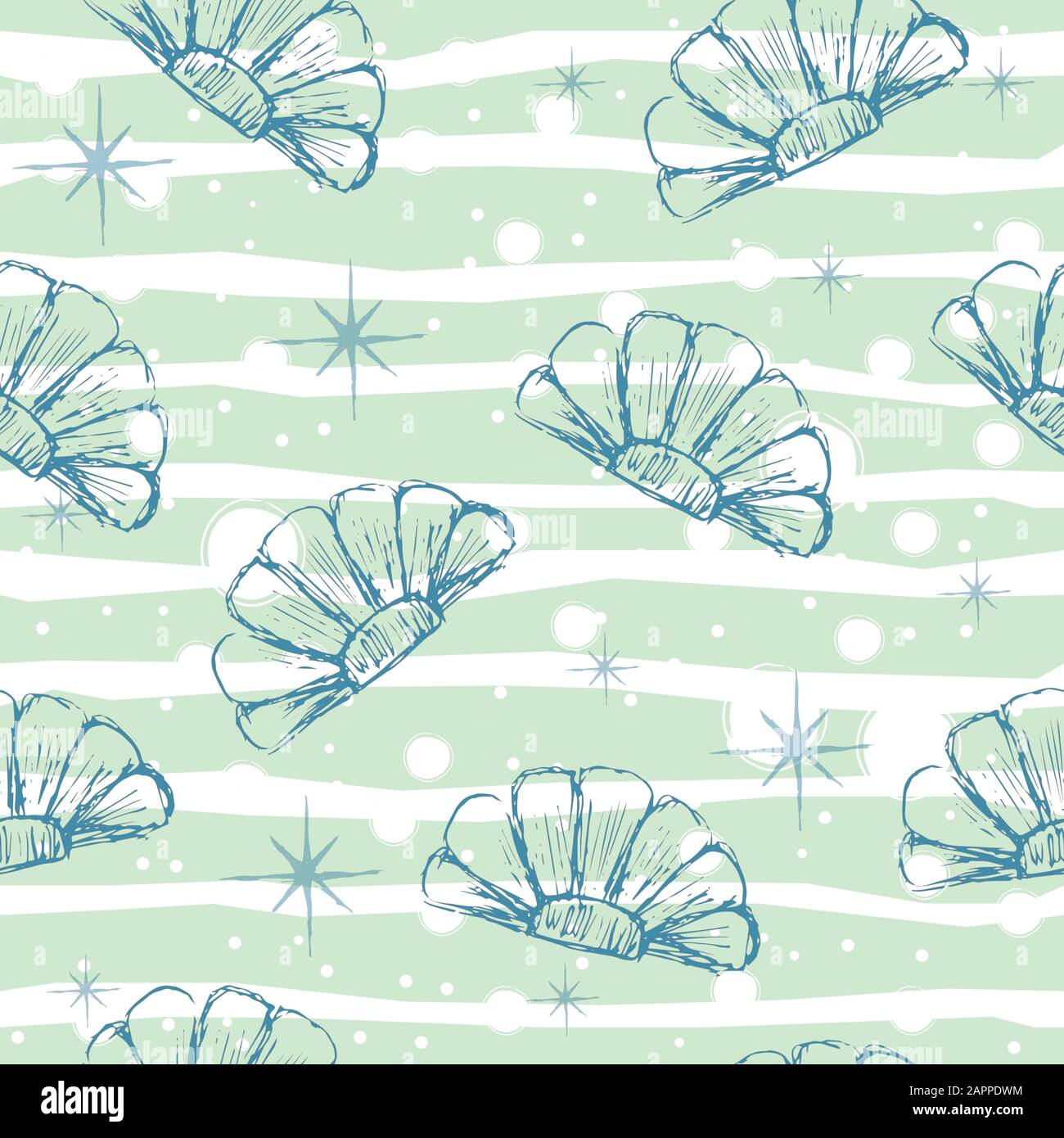Seamless Pattern with hand drawn seashells. Delicate Design. Vector Illustration Stock Vector