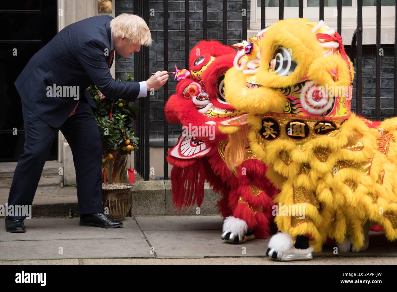 Prime Minister Boris Johnson welcomes members of the Chinese community at 10 Downing Street, London, in celebration of the Chinese New Year. Stock Photo
