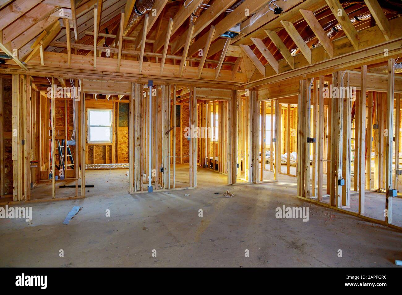 Framing beam of new house under construction home beam construction ...