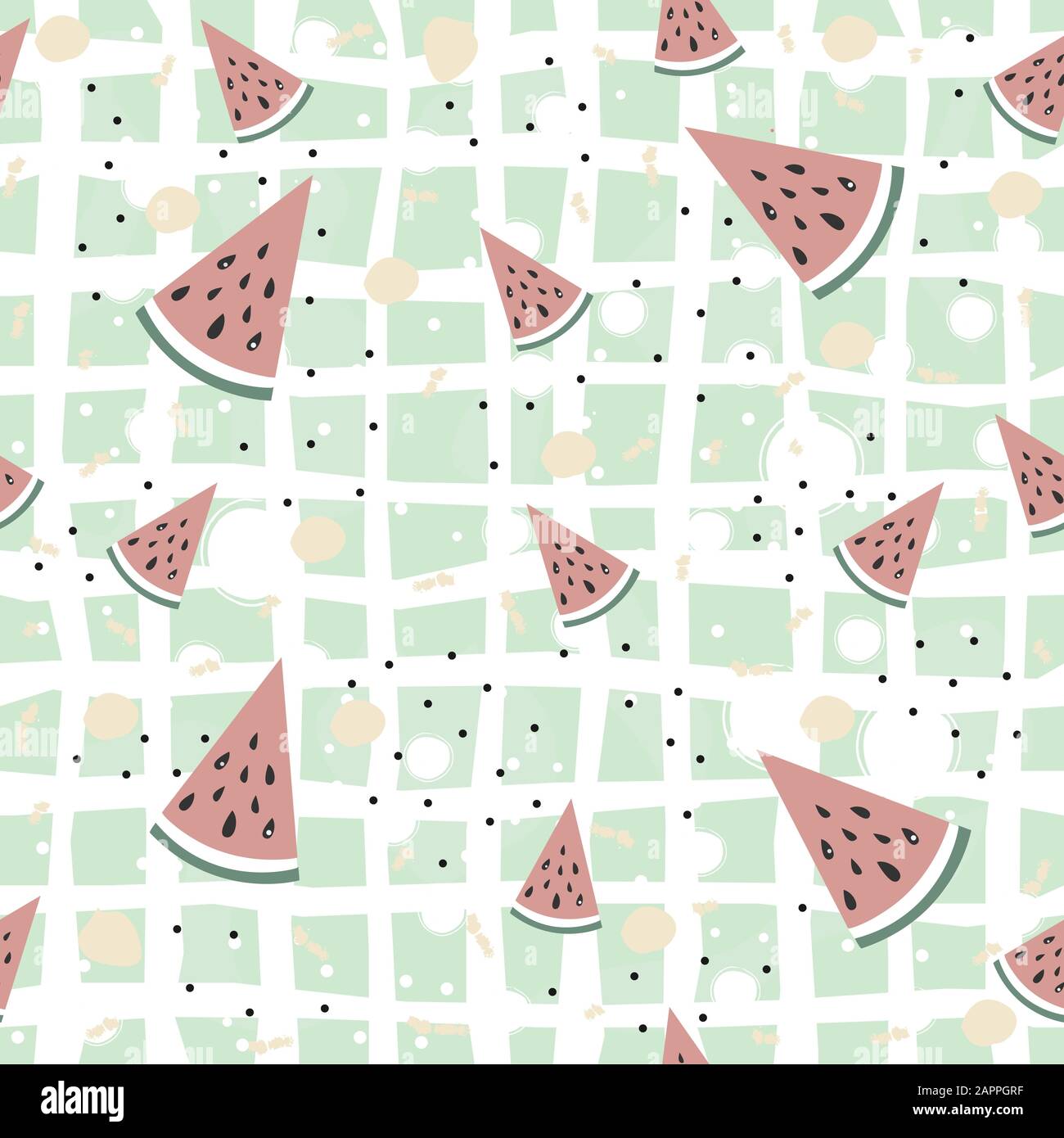 Seamless Pattern with watermelons on teal background. Vector Illustration Stock Vector