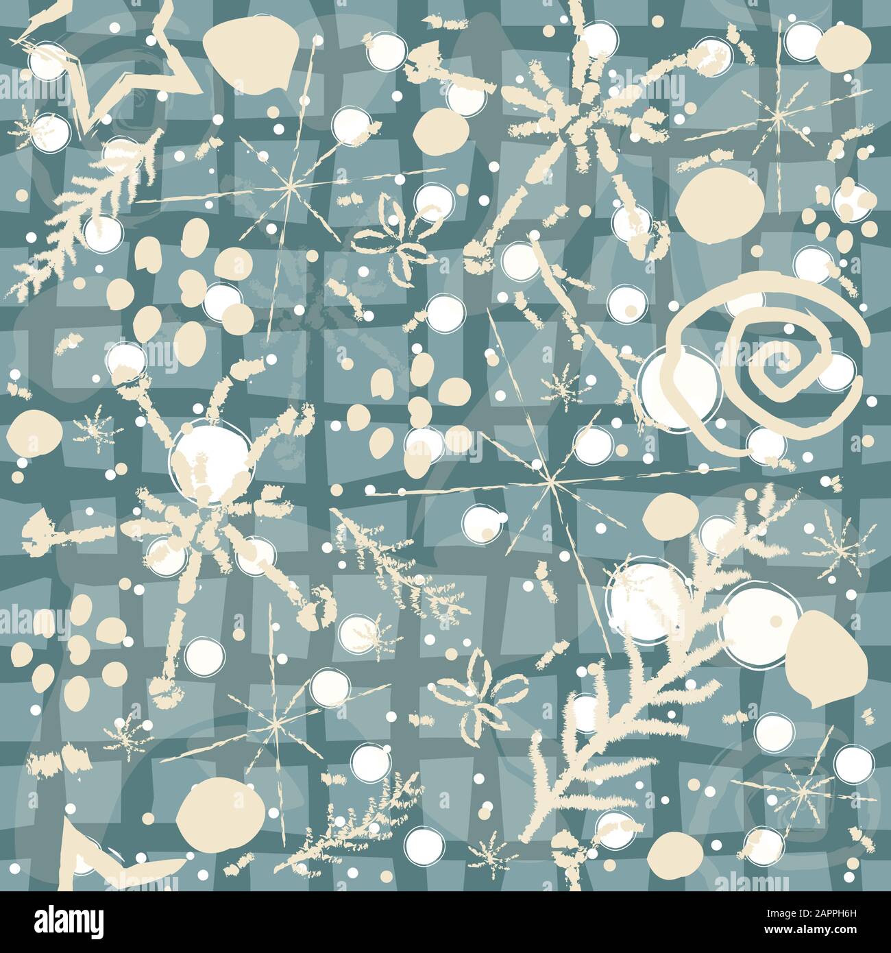 Winter Seamless Pattern with snowflakes and spruce branches. Vector Illustration. Stock Vector