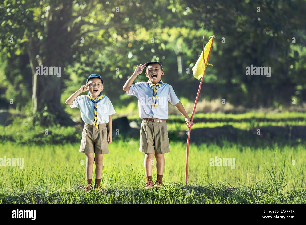 Boy scout making an oath Stock Photo