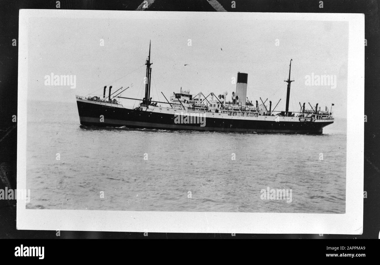 MN [Merchant Navy]/Anefo London series  Dutch merchant fleet. S.S. Polyphemus Annotation: Repronegative. Built in 1930 (Greenock) for the Dutch Steamvaart Mijoceen. Captain C. Koningstein. On 27 May 1942, torpedoed and sunk off the northeast coast of the United States by a German U-boat [U-578]. See: www.uboat.net/allies/merchants/ships/1711.html Date: undated Location: Great Britain Keywords: Merchant Navy, Ships, World War II Stock Photo