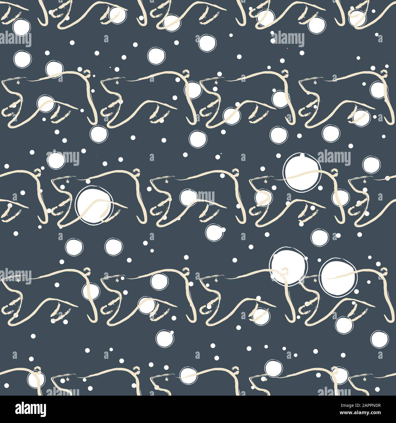 Seamless Pattern with funny running bears hand drawn in brush. Repeating Pattern. Vector Illustration Stock Vector
