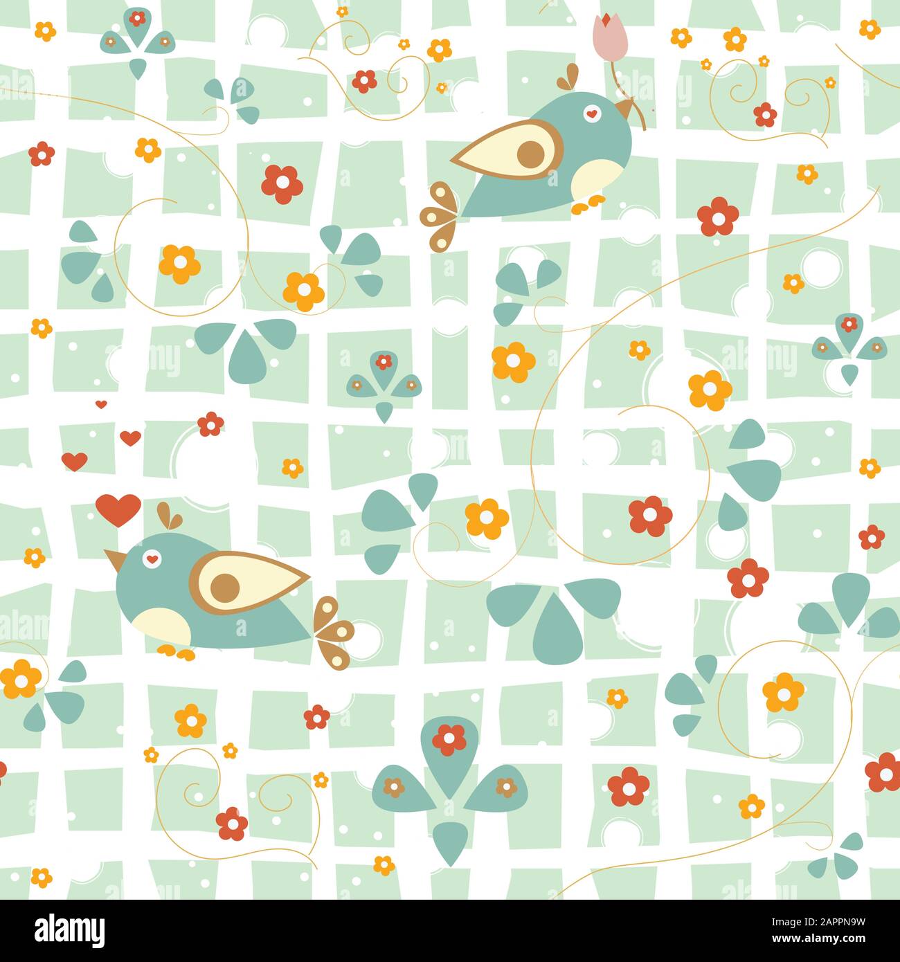 Seamless pattern with funny birds on brown background with small ...