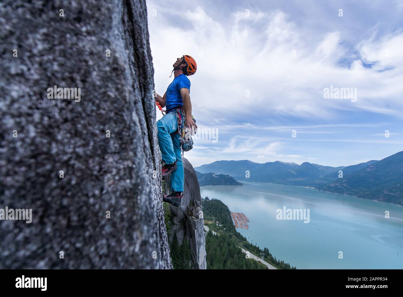 Trad climbing, Stawamus Chief, Squamish, British Columbia, Canada Stock