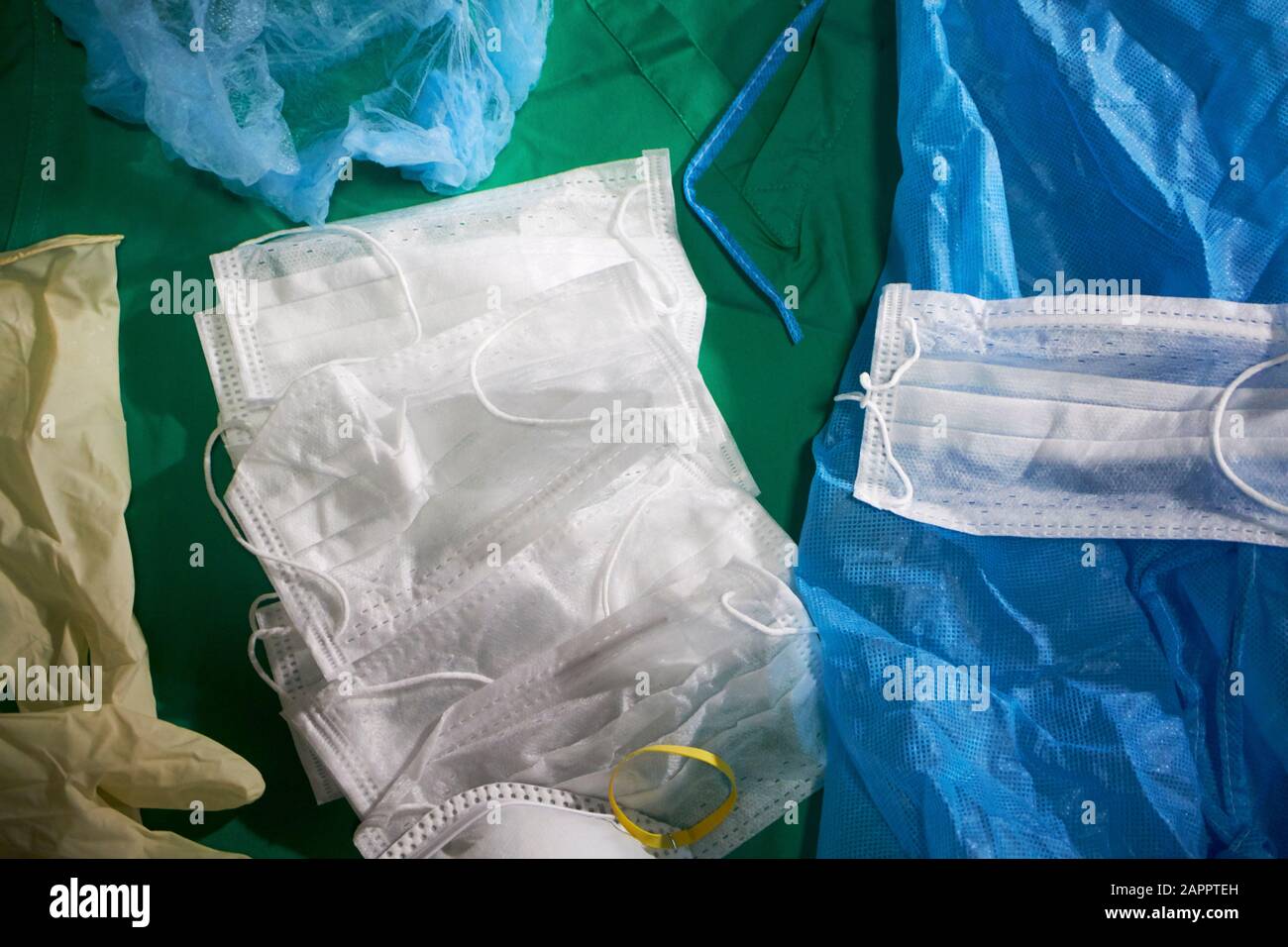 supply of face masks and medical disposable equipment ppe Stock Photo