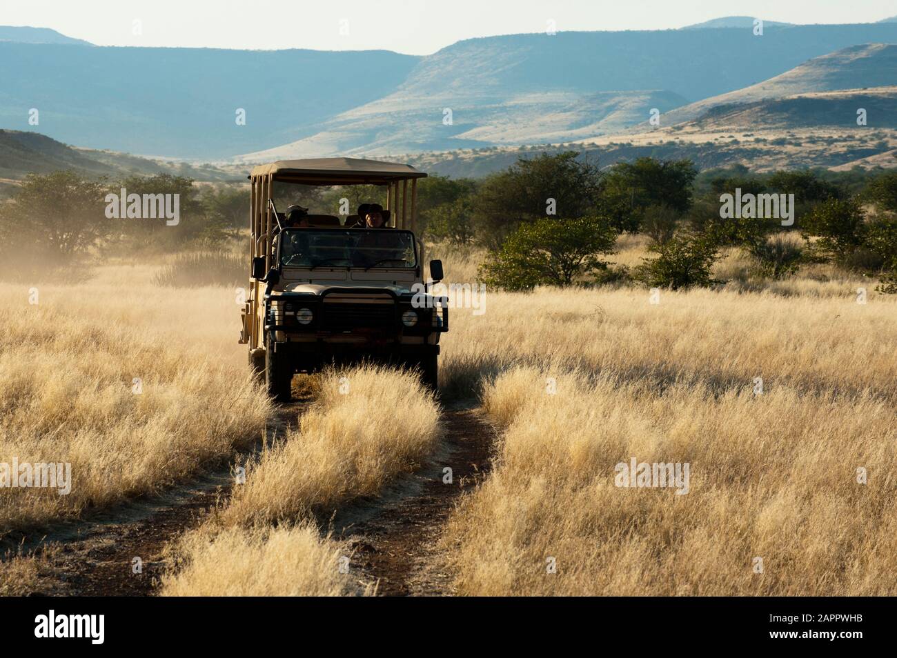 Off-road safari vehicle, Palmwag Concession, Damaraland, Namibia Stock Photo