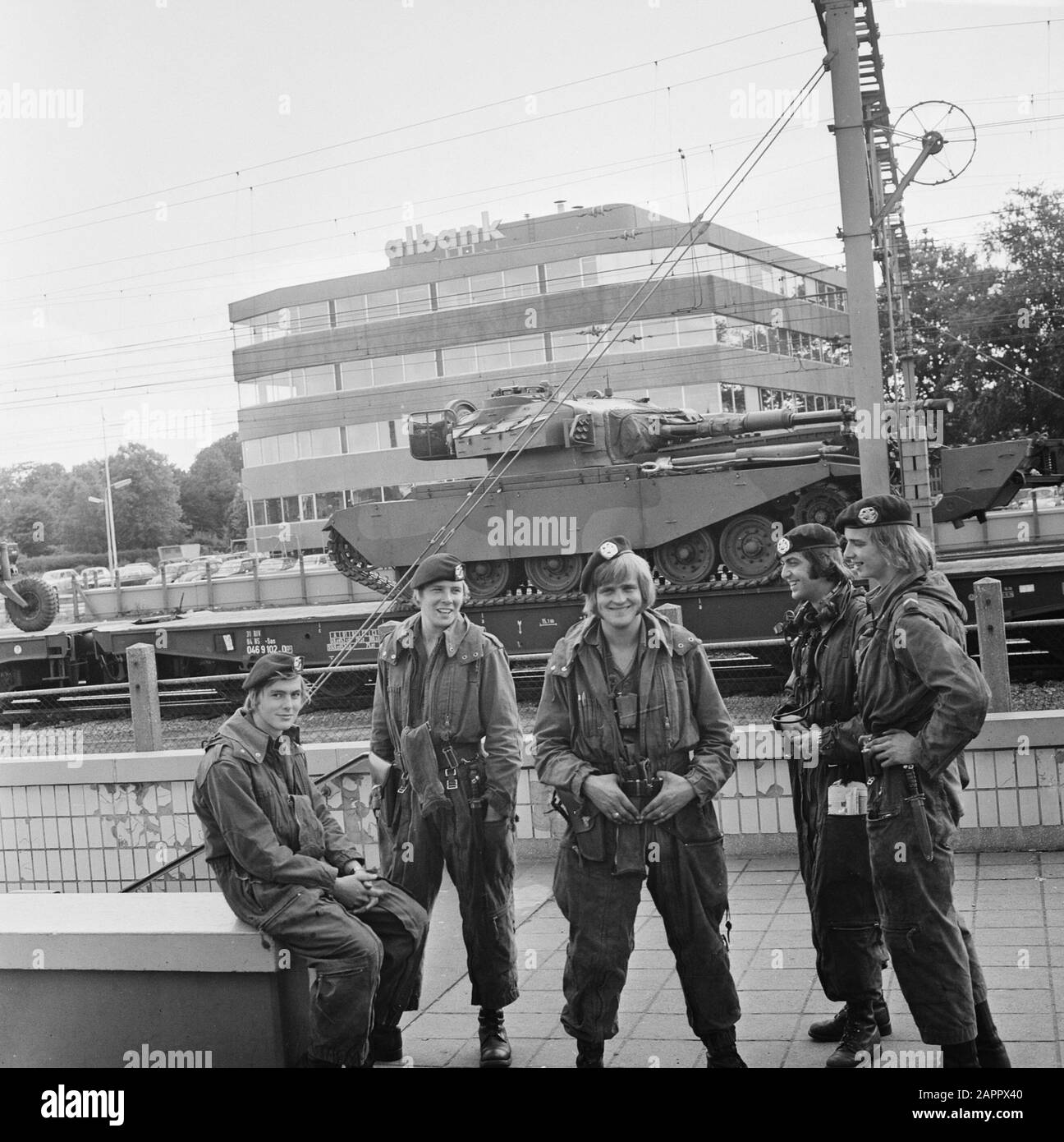 Escadrons tanks depart from station Amersfoort for big exercise Big Ferro in West Germany Date: September 10, 1973 Location: Amersfoort Keywords: TANKS, exercises, stations Personal name: Big Ferro Stock Photo