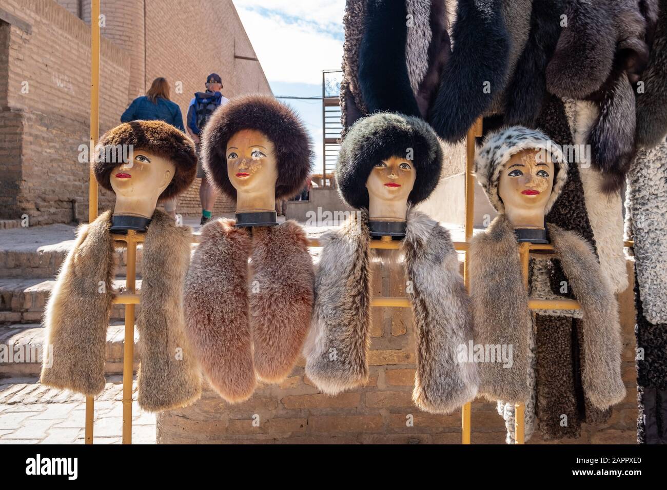 Fur Hats on Sale in Khiva, Uzbekistan Stock Photo