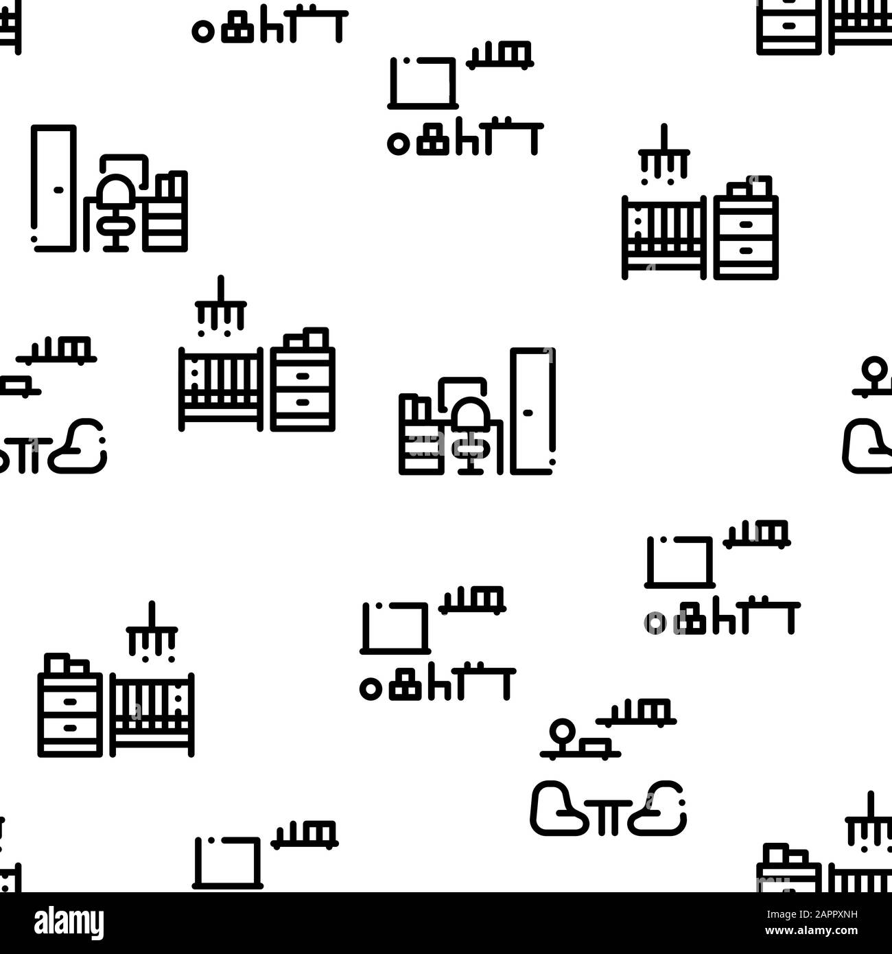 Home Rooms Furniture Seamless Pattern Vector Stock Vector
