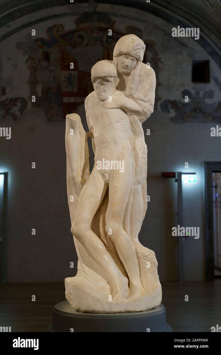 The Rondanini Pietà, statue, Michelangelo Buonarroti sculptor, Museum of Ancient Art, Castello Sforzesco, Sforza Castle, Milan, Lombardy, Italy, Europ Stock Photo