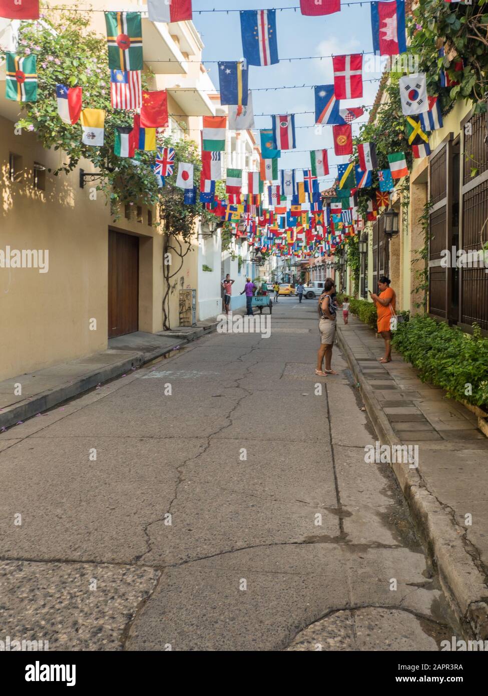 Cartagena de Indias - Colombia, November 13, 2019 - Street of  the Getsemani neighborhood in Cartagena de Indias - Colombia Stock Photo