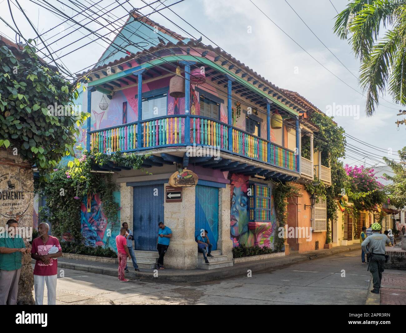 Cartagena de Indias - Colombia, November 13, 2019 - Street of the Getsemani neighborhood in Cartagena de Indias - Colombia Stock Photo