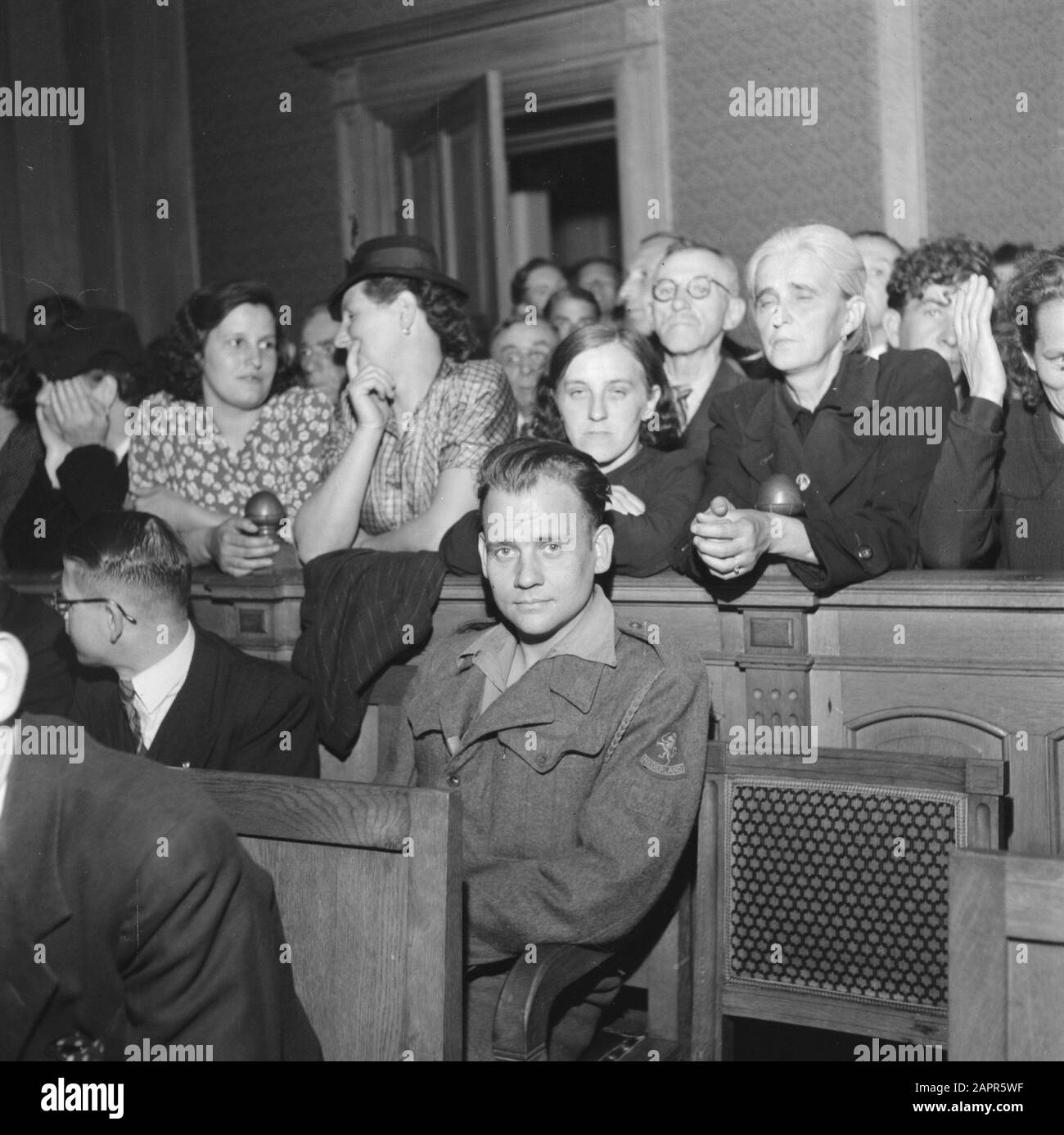 First session of the Tribunal Special Judiciary in Den Bosch  World War II, purges, jurisprudence Date: July 25, 1945 Location: Den Bosch Keywords: justice, Second World War purges Stock Photo