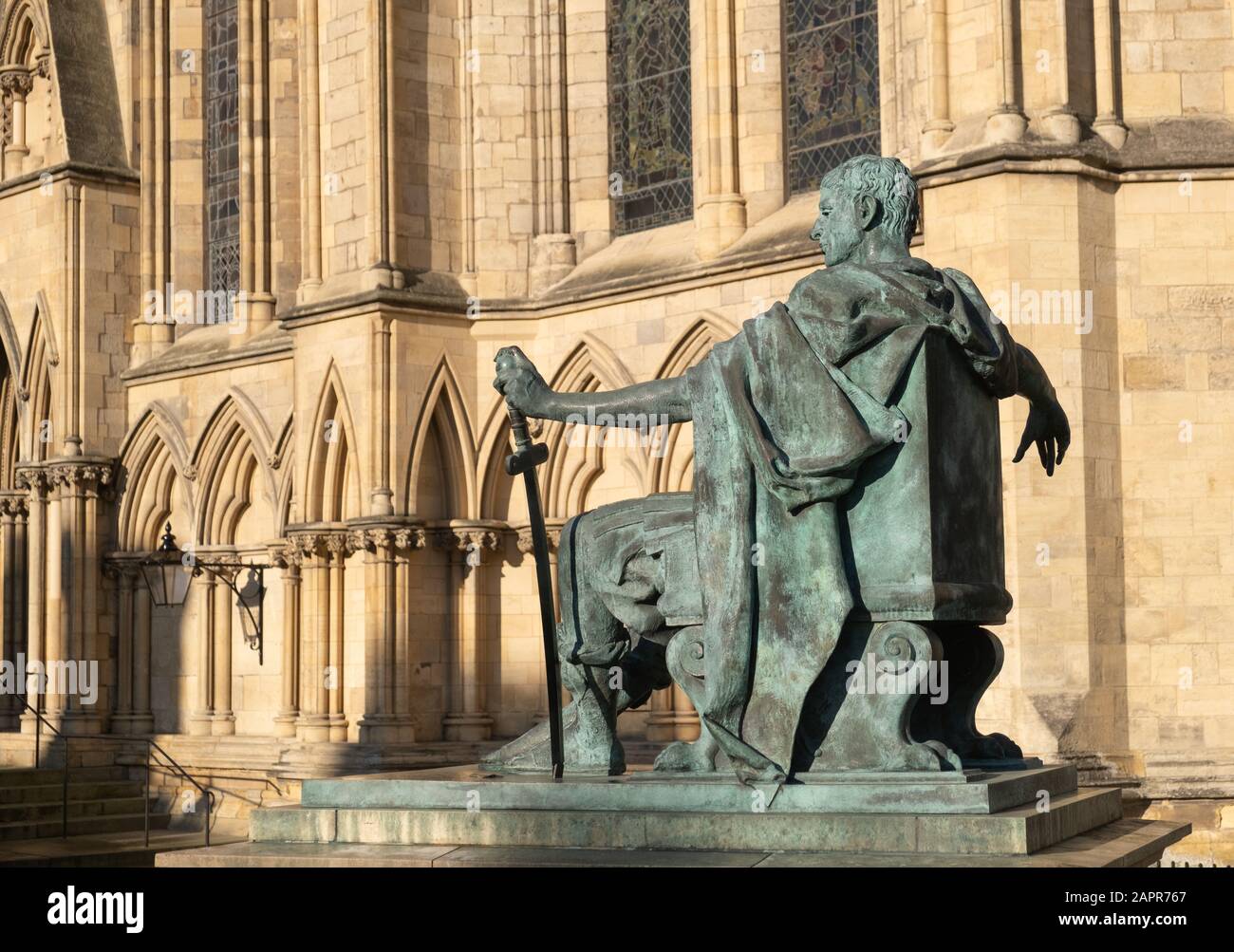 York, Yorkshire, UK: 23rd January 2020. Statue of Constantine the Great outside York Minster, England Stock Photo