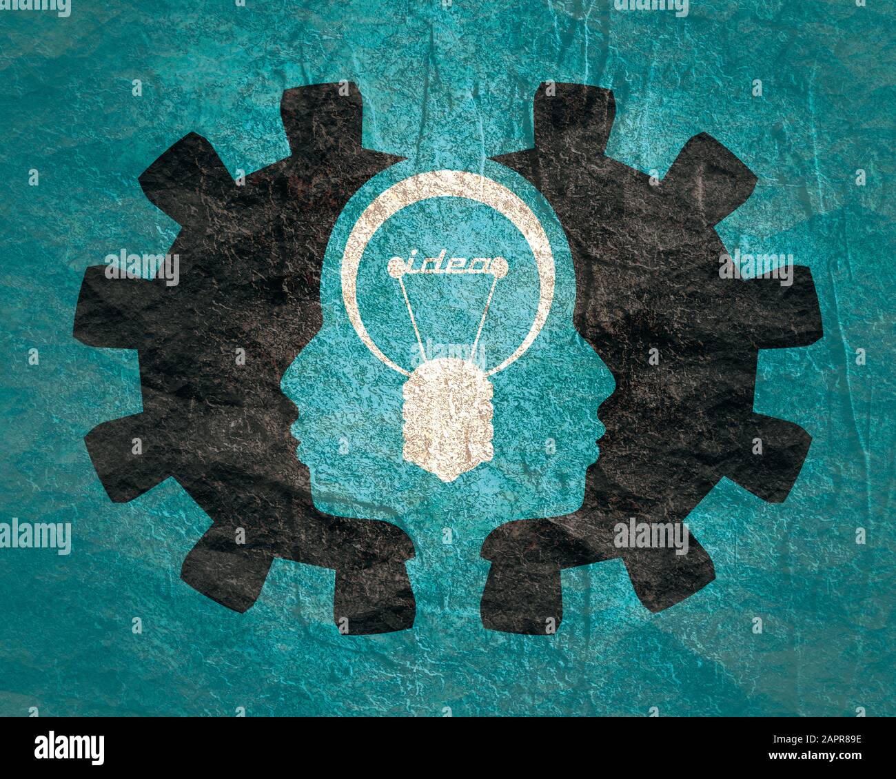 Lamp and heads of the two person. Lamp head businessman. Illustration