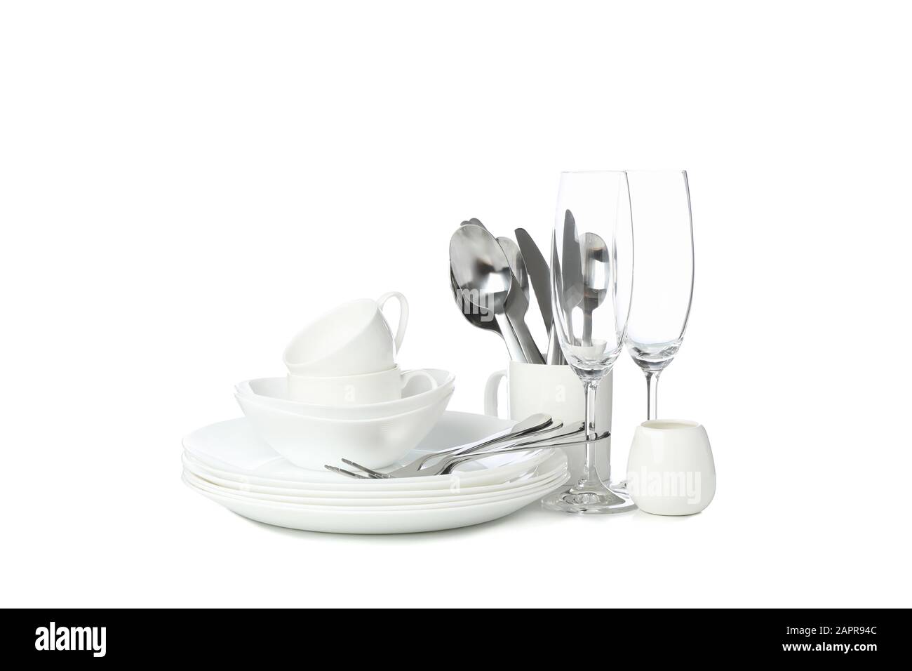 Tableware and cutlery isolated on white background. Kitchen, serving ...