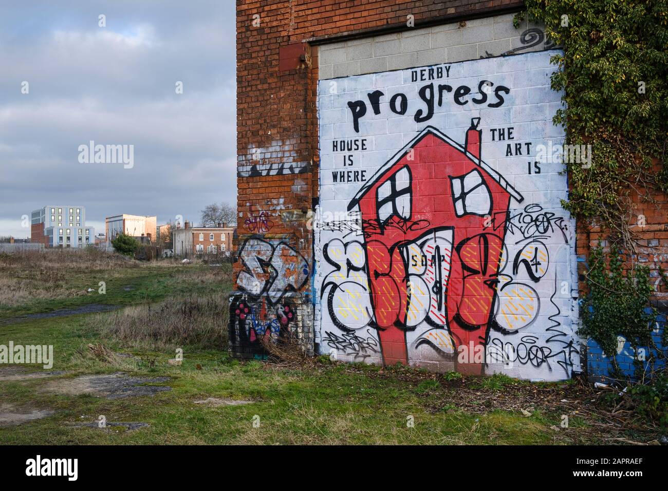 Graffiti on the derelict Great Northern Railway warehouse, Uttoxeter Road, Derby, England Stock Photo