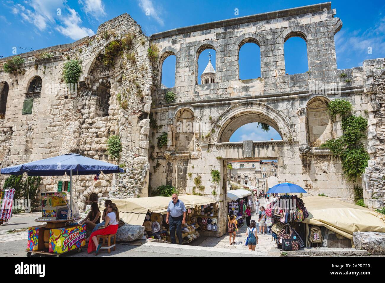 Split, Dalmatian Coast, Croatia.  The Eastern Gate to the Palace of Diocletian, also known as the Silver Gate.  The Historic Centre of Split is a UNES Stock Photo