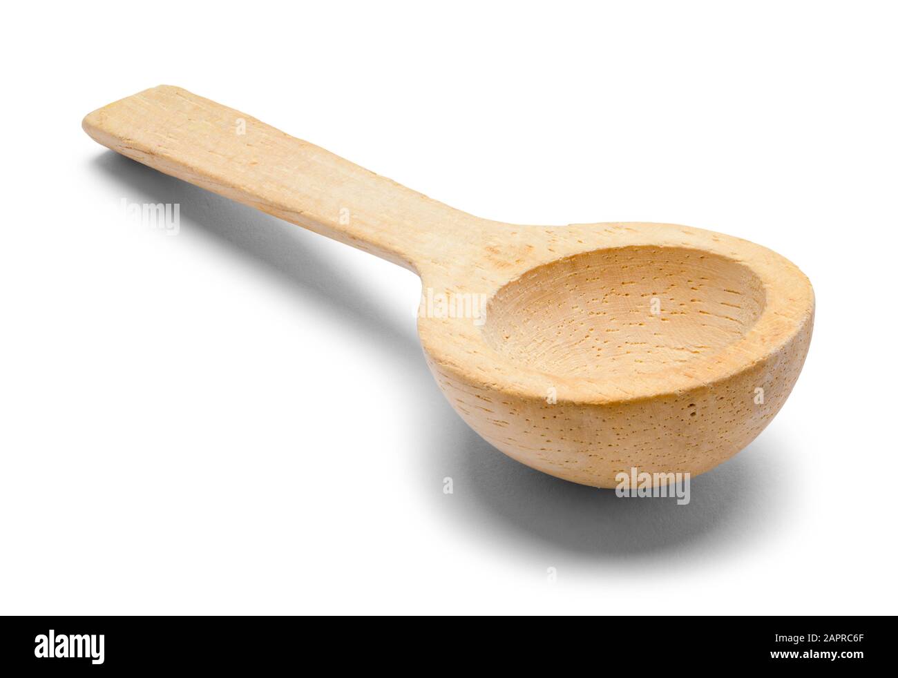Small Wood Spoon Isolated on White Background. Stock Photo