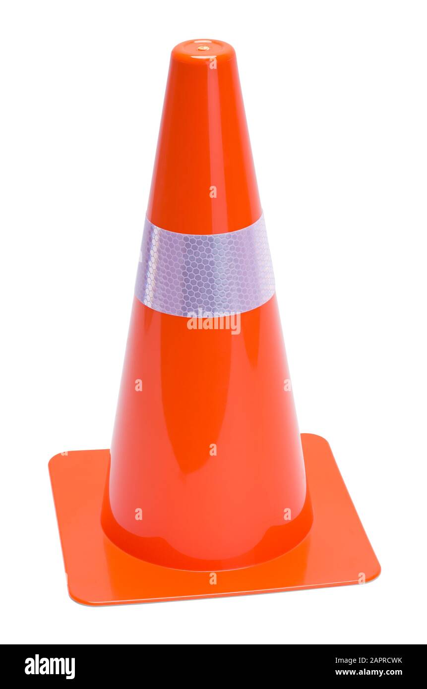 Orange Traffic Cone Isolated on White Background. Stock Photo