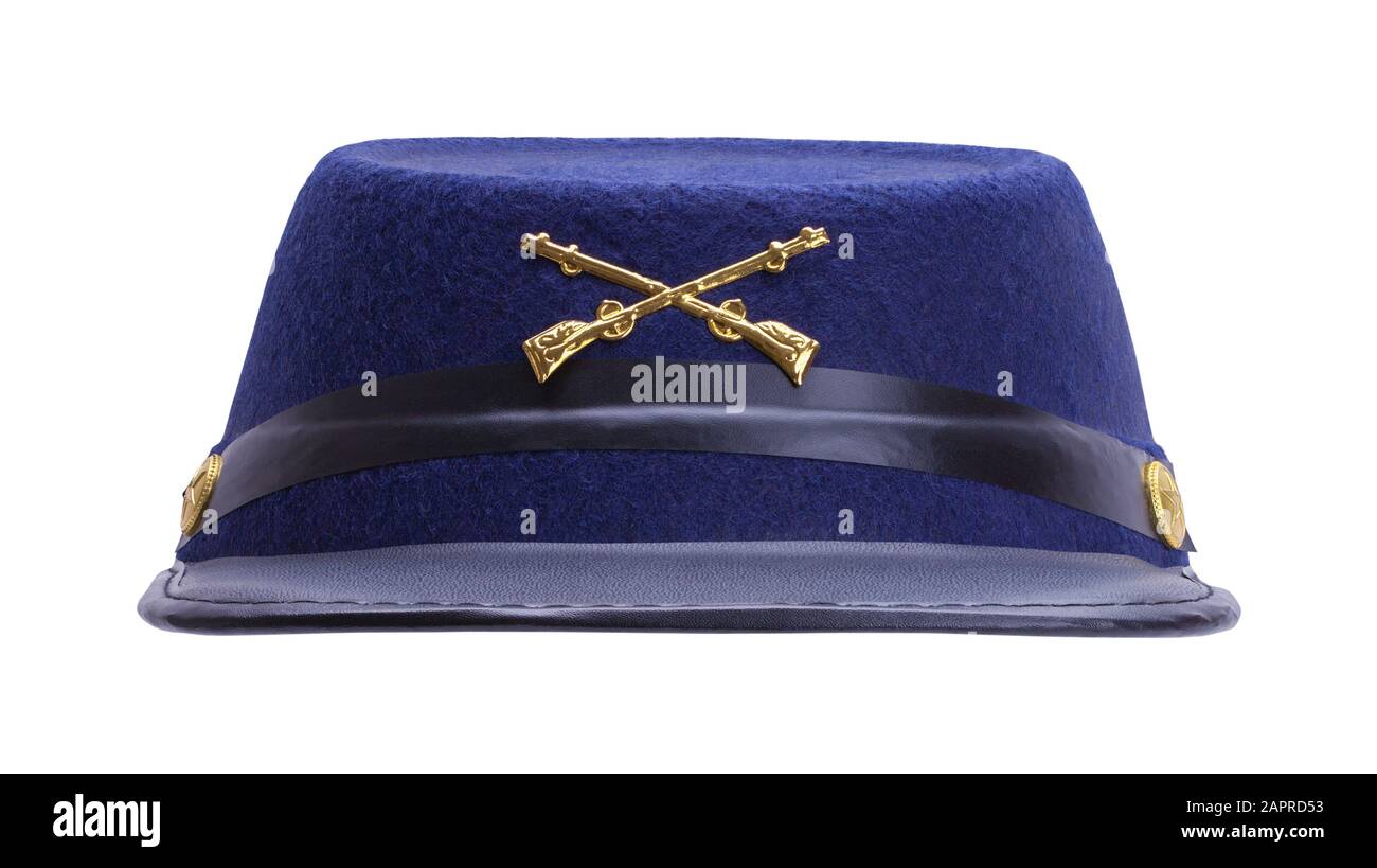 Blue Union Army Hat Front View Cut Out on White. Stock Photo