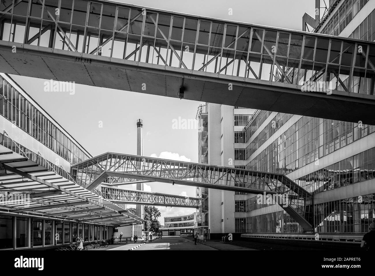 Closeup shot of bridges connecting several modern buildings to each other Stock Photo