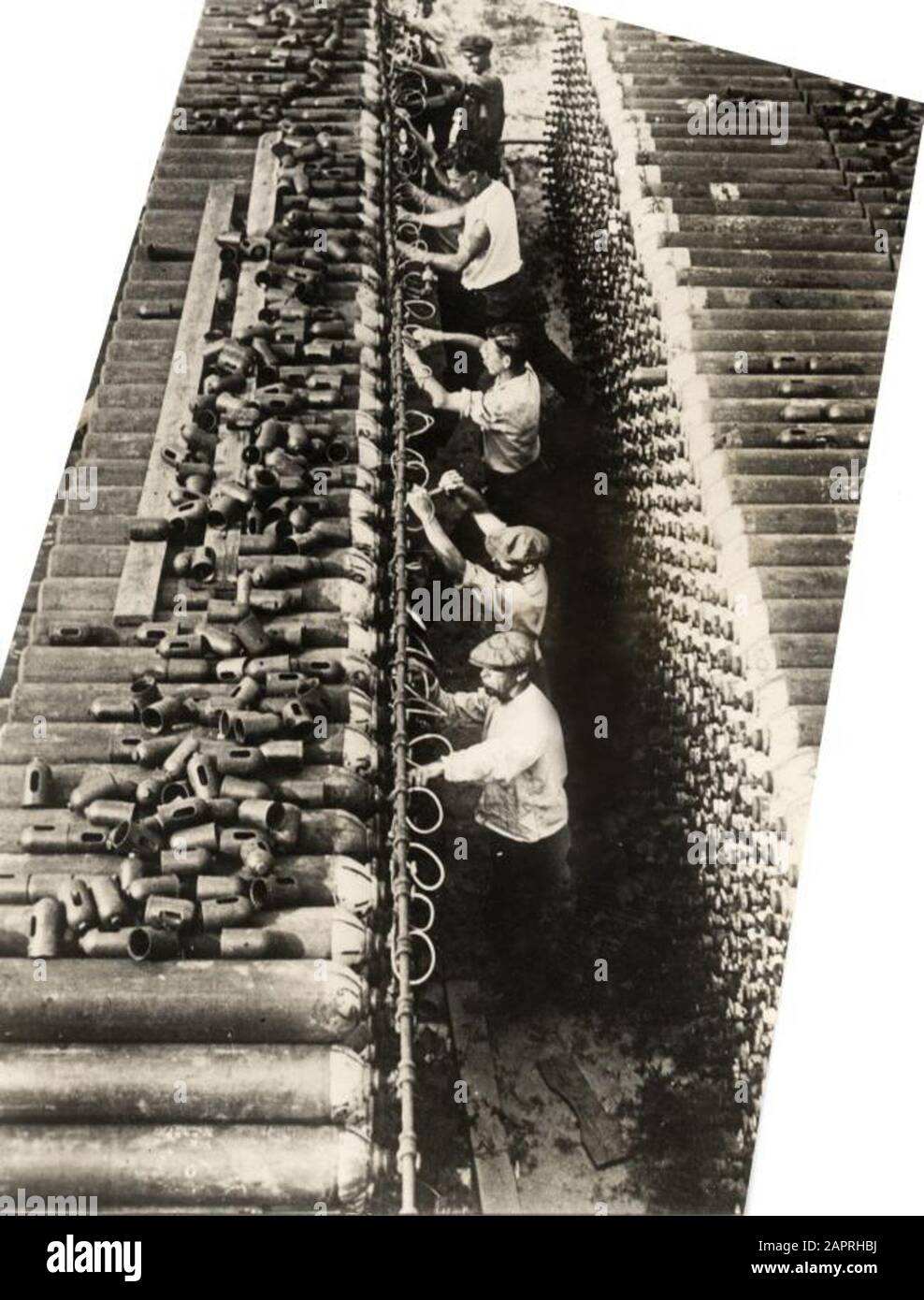 Airships. A battery of bottles of hydrogen needed to fill the airship