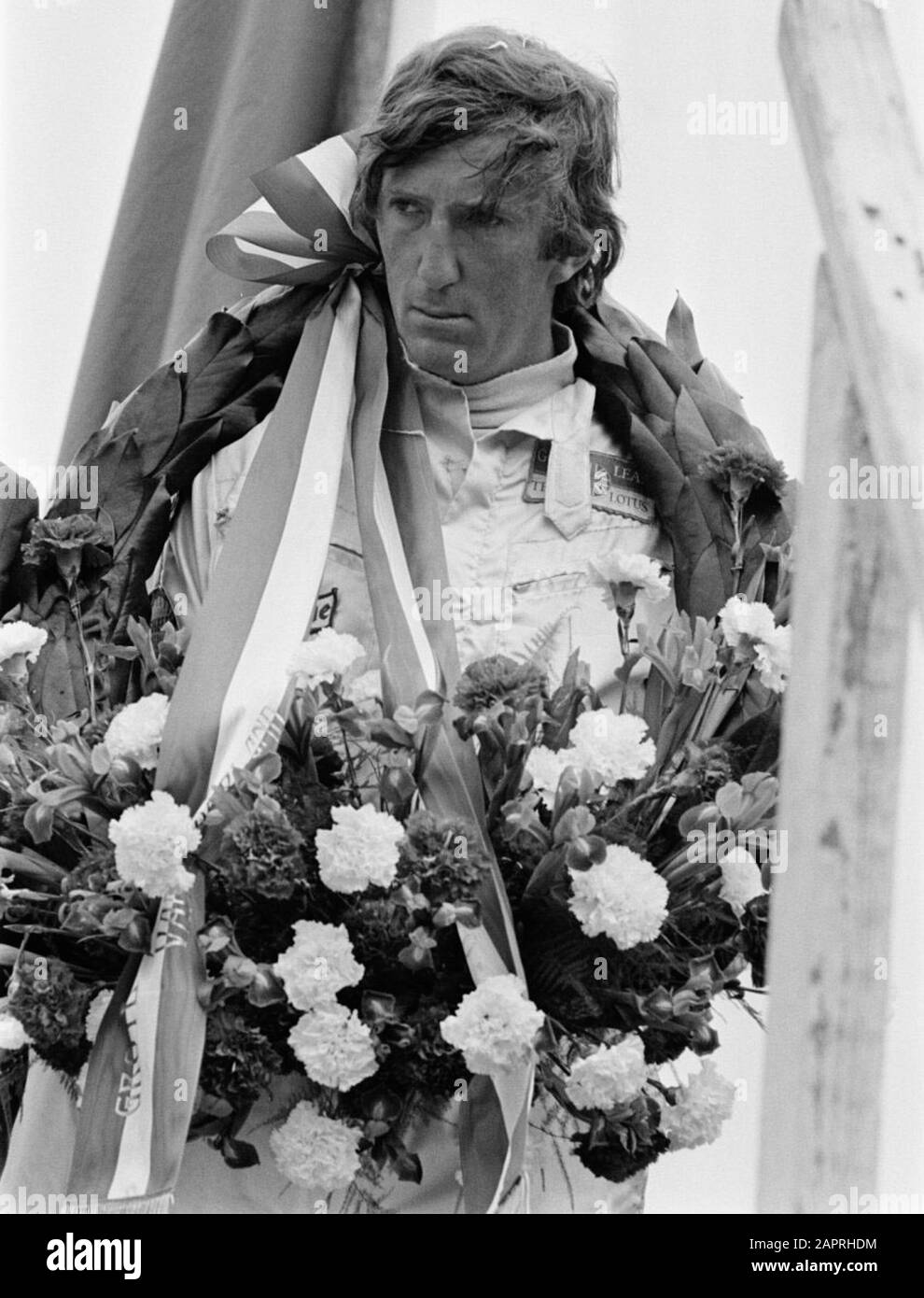 Grand Prix 1970 van Nederland voor Formule I wagens , Zandvoort; J. Rindt in krans, kop. Stock Photo