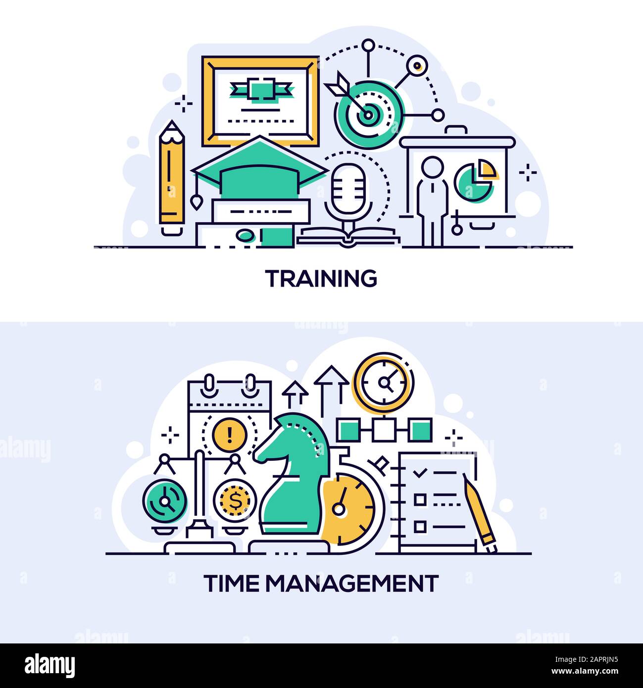 Training and time management banner templates set Stock Vector