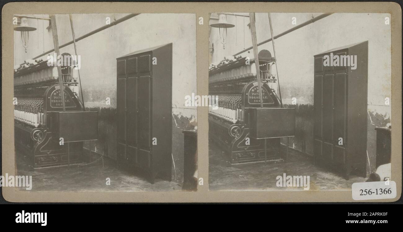 Dutch Cotton spinnerij Hengelo  Various shelters on machines at the Dutch Cotton spinnerij Hengelo Date: undated Location: Hengelo, Overijssel Keywords: security, cotton spinning, machinery, textile industry Stock Photo