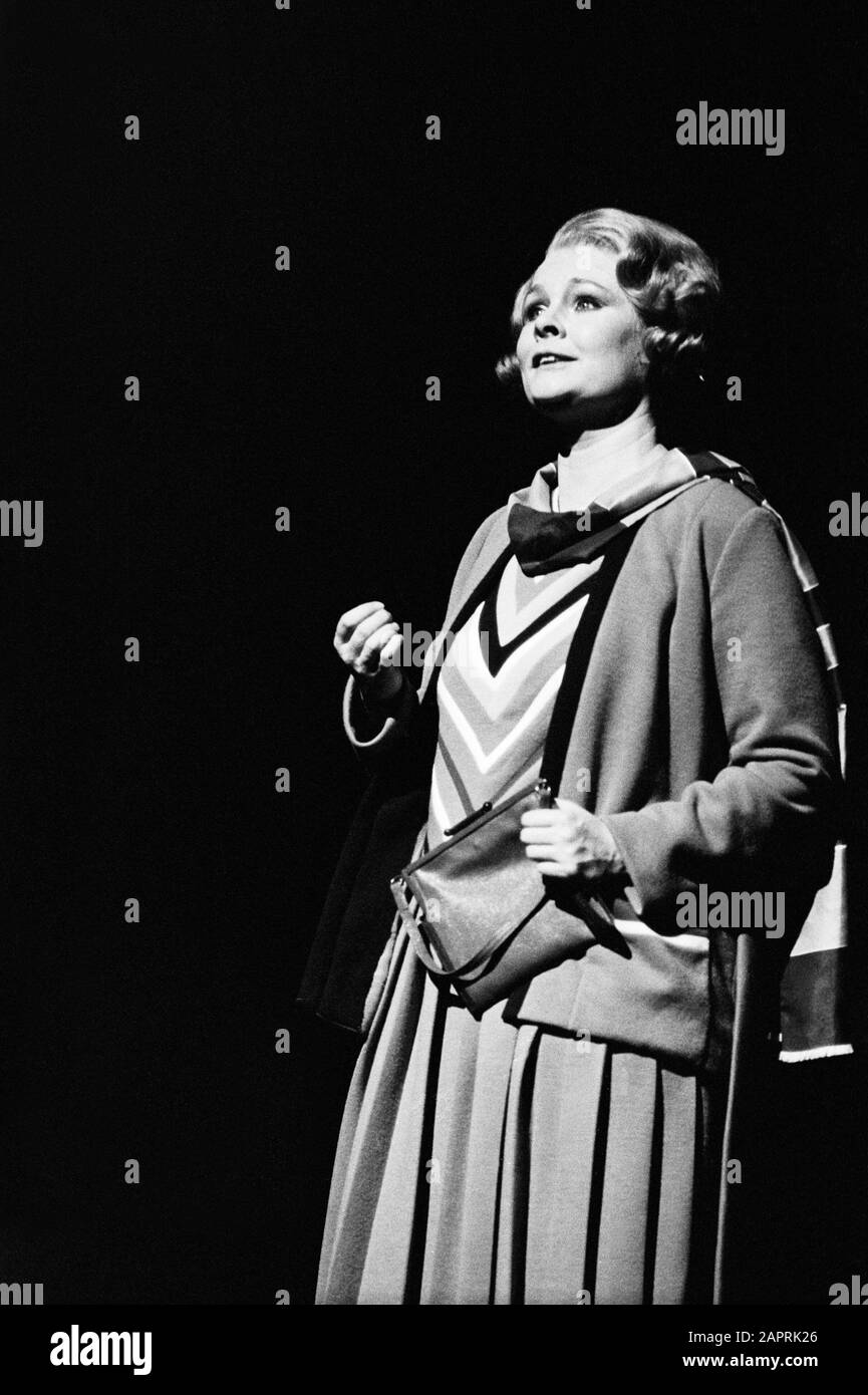Judi Dench as Miss Trant in THE GOOD COMPANIONS (music: Andre Previn book: Ronald Harwood lyrics: Johnny Mercer after the novel by J.B. Priestley) directed by Braham Murray at Her Majesty's Theatre, London in 1974. Dame Judith Olivia Dench CH DBE FRSA, born 1934. Stock Photo