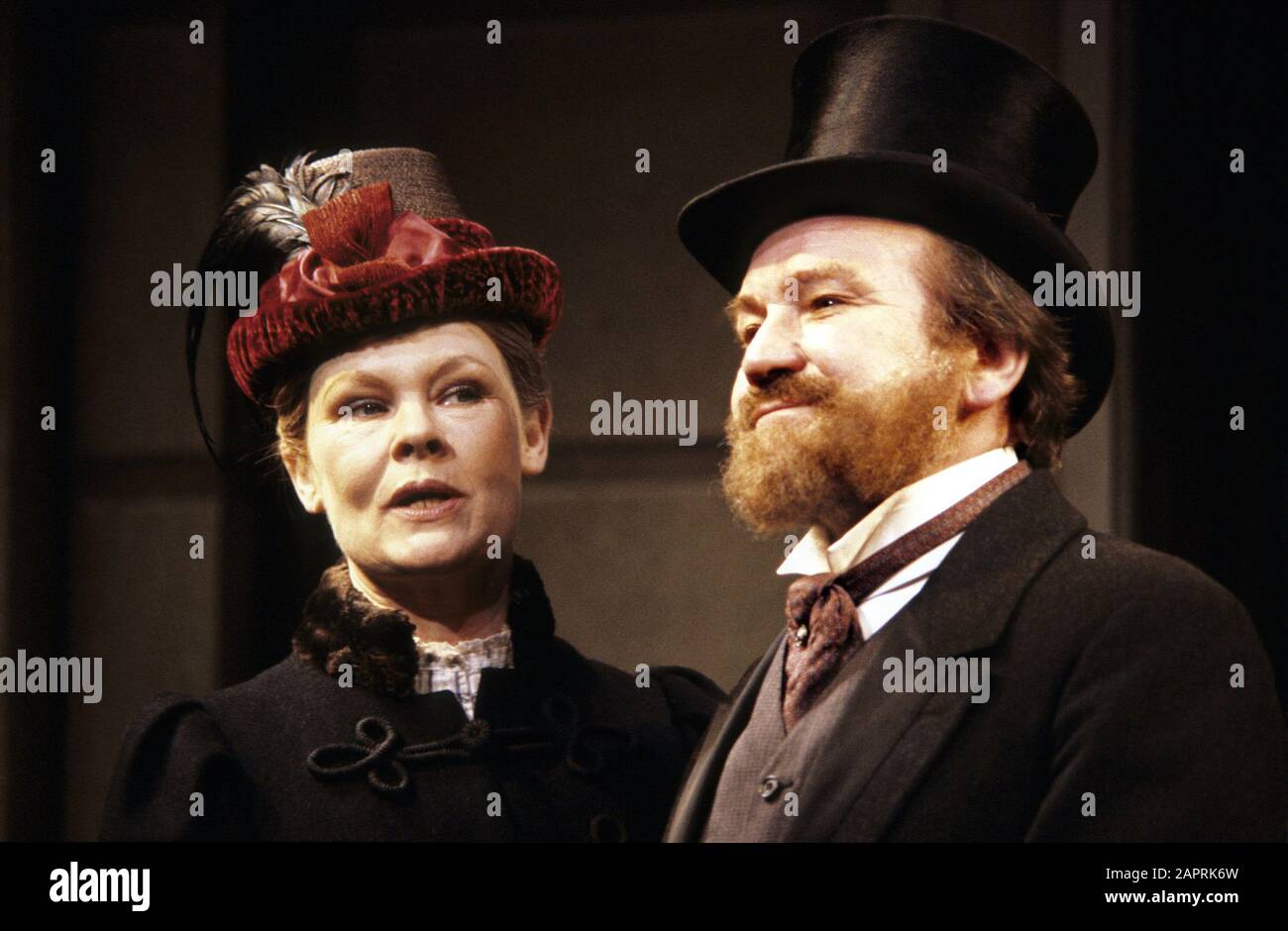 Judi Dench and Michael Williams as Carrie and Charles Pooter in MR & MRS NOBODY by Keith Waterhouse adapted from the novel 'The Diary of a Nobody' by George & Weedon Grossmith directed by Ned Sherrin at the Garrick Theatre, London in 1986. Dame Judith Olivia Dench CH DBE FRSA, born 1934. Married to the actor Michael Williams from 1971 until his death in 2001. They had one daughter, the actress Finty Williams, born in 1972. Stock Photo